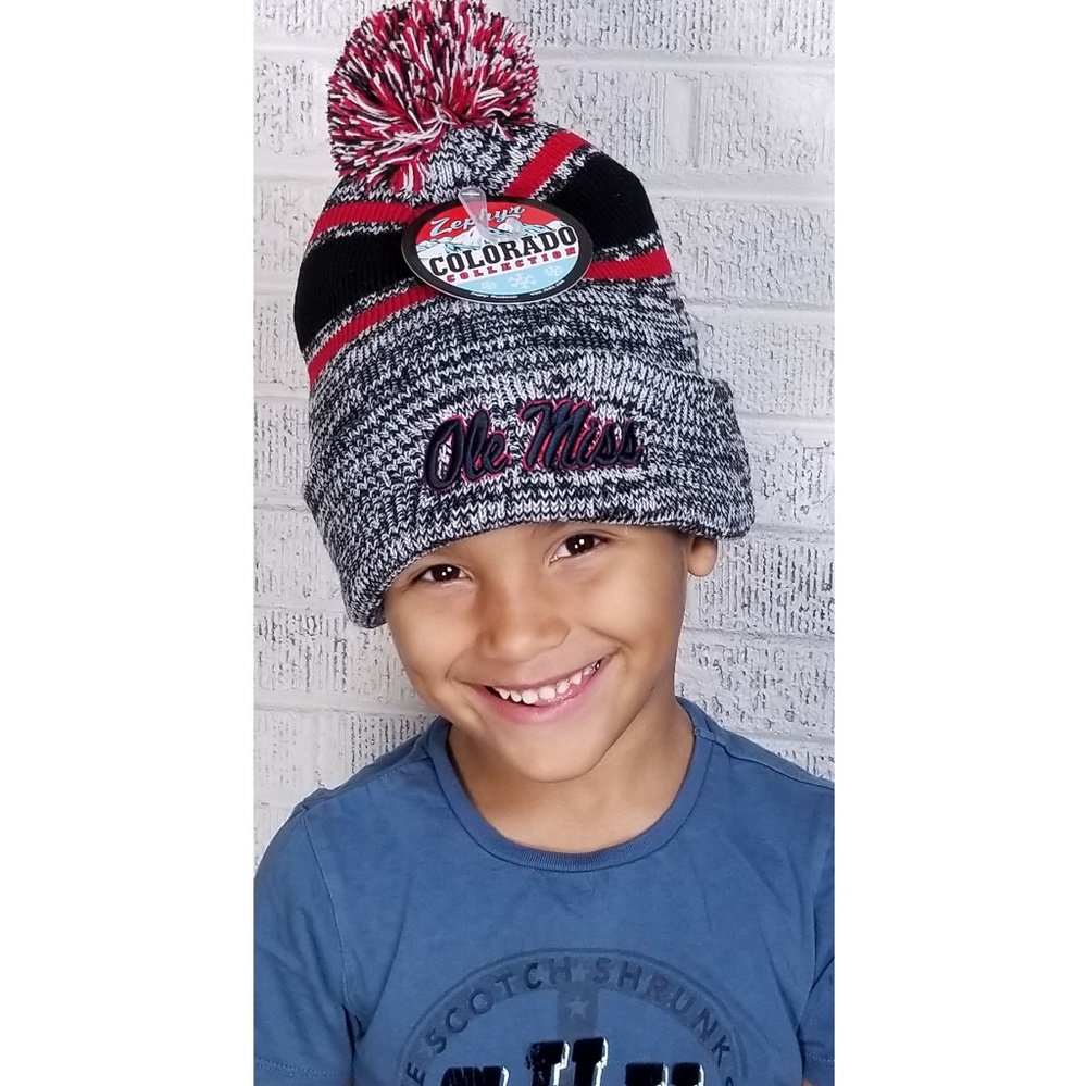 Mens Ole Miss Ski Snow Black Red Logo Hat